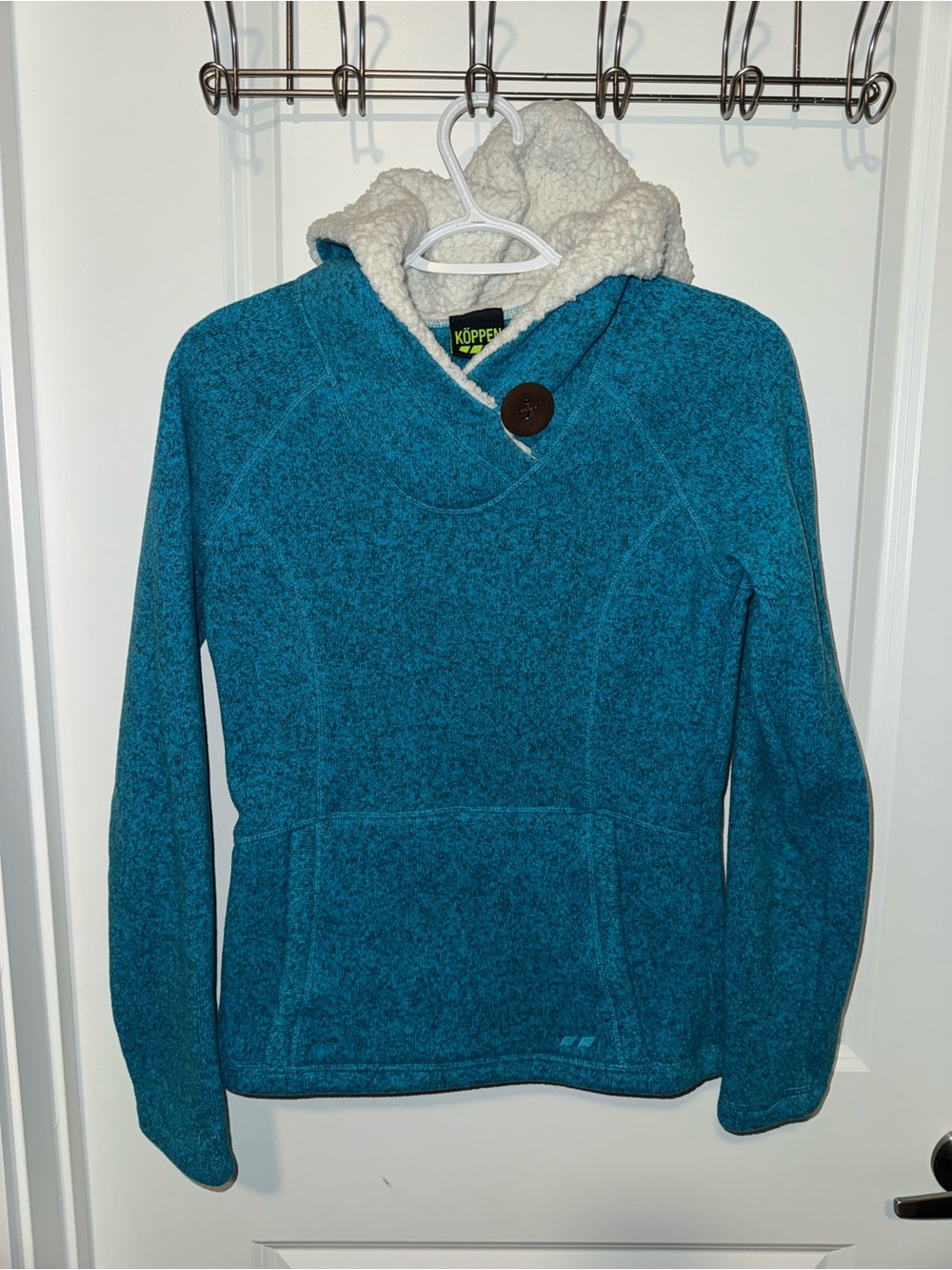 Teal Sherpa-Lined Teddy Jacket with Hood
